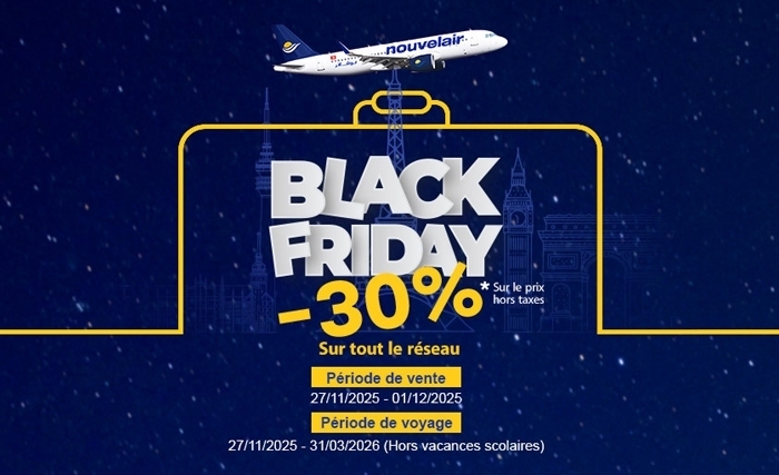 nouvelair lance sa promo Black Friday: 30% de réduction sur tout son réseau
